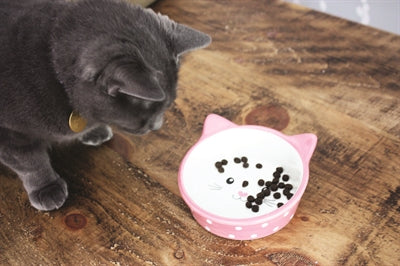 Happy Pet Voerbak Kat Polka Roze / Creme 300 Ml