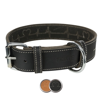 Trixie Halsband Hond Rustic Vetleer Heartbeat Zwart 55-65X4 Cm