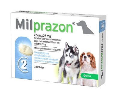 Krka Milprazon Ontwormingstabletten Hond >0,5 Kg 2,5 Mg/25 Mg 2 Tbl