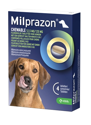 Krka Milprazon Kauwtabletten Ontwormingstabletten Hond >5 Kg 12,5 Mg/125 Mg 4 Tbl