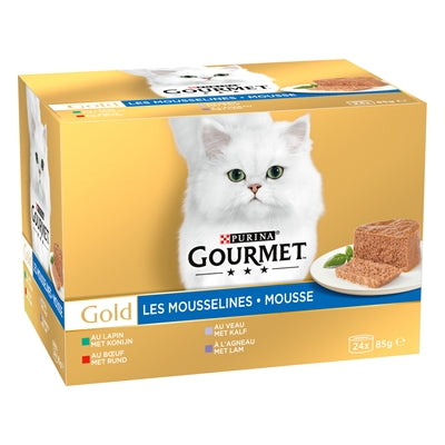 Gourmet Gold Mousse Mixed Konijn / Rund / Kalf / Lam 24X85 Gr