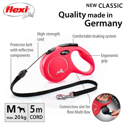 Flexi Rollijn Classic Cord Rood M 5 Mtr