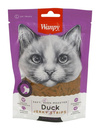 Wanpy Soft Oven-Roasted Duck Jerky Strips 80 Gr