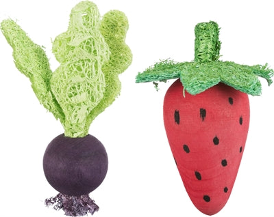 Trixie Speelbal Set Biet / Aardbei Hout / Loofah 6/9 Cm