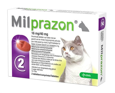 Krka Milprazon Ontwormingstabletten Kat >2 Kg 16 Mg/40 Mg 2 Tbl