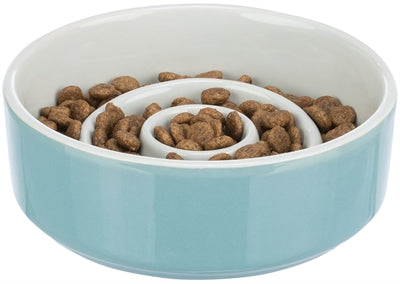 Trixie Voerbak Slowfeeding Keramiek Grijs / Blauw 14X14 Cm 450 Ml