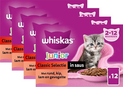 Whiskas Multipack Pouch Junior Classic Selectie Vlees In Saus 4X12X85 Gr