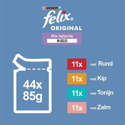 Felix Pouch Original In Gelei Mix Box Rund / Kip / Tonijn / Zalm 44X85 Gr