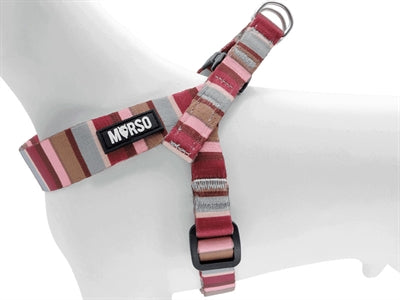 Morso Mini Hondentuig Verstelbaar Gerecycled Skyline Rood / Roze 29-38X2,5 Cm