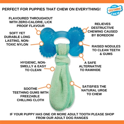 NYLABONE PUPPY FREEZER BONE WITH WASH CLOTH PINDAKAASSMAAK MEDIUM TOT 16 KG