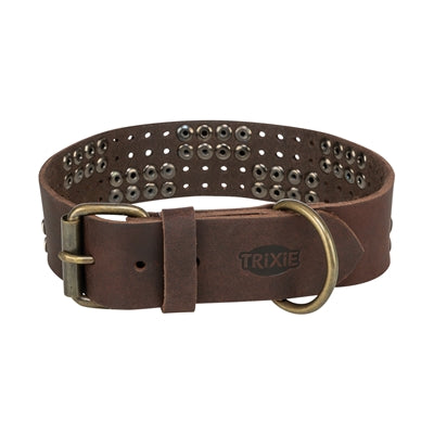 Trixie Halsband Hond Rivet Rustic Vetleer Donkerbruin L 47-54 Cmx4 Cm