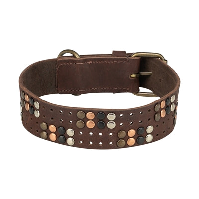 Trixie Halsband Hond Rivet Rustic Vetleer Donkerbruin L 47-54 Cmx4 Cm
