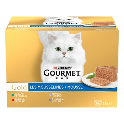 Gourmet Gold Mousse Mixed Konijn / Rund / Kalf / Lam 24X85 Gr