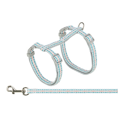 Trixie Kattentuigje Met Riem Retro Motief Grijs / Blauw 28-45X1 Cm