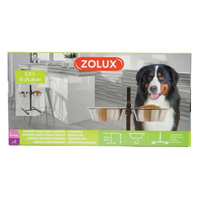 Zolux Voerstandaard Voerbak / Waterbak Verstelbaar Rvs 2X2,5 Ltr 24,5 Cm 53,5X51X2