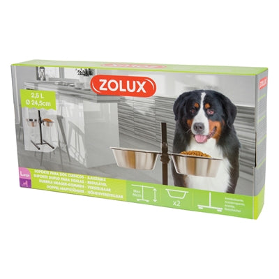 Zolux Voerstandaard Voerbak / Waterbak Verstelbaar Rvs 2X2,5 Ltr 24,5 Cm 53,5X51X2